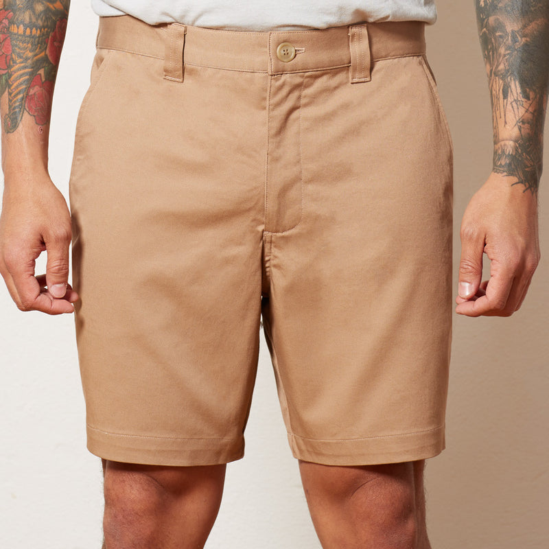 Khaki Cotton Stretch Twill Shorts