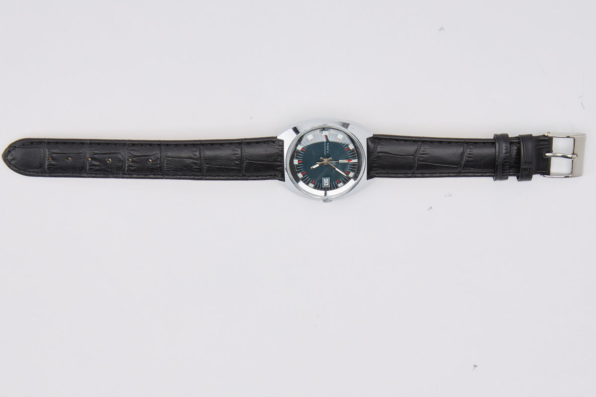 Vintage 1972 Timex Military Watch with Blue Dial