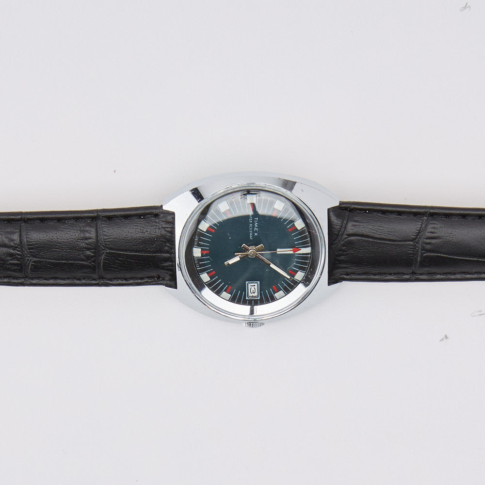 Vintage 1972 Timex Military Watch with Blue Dial