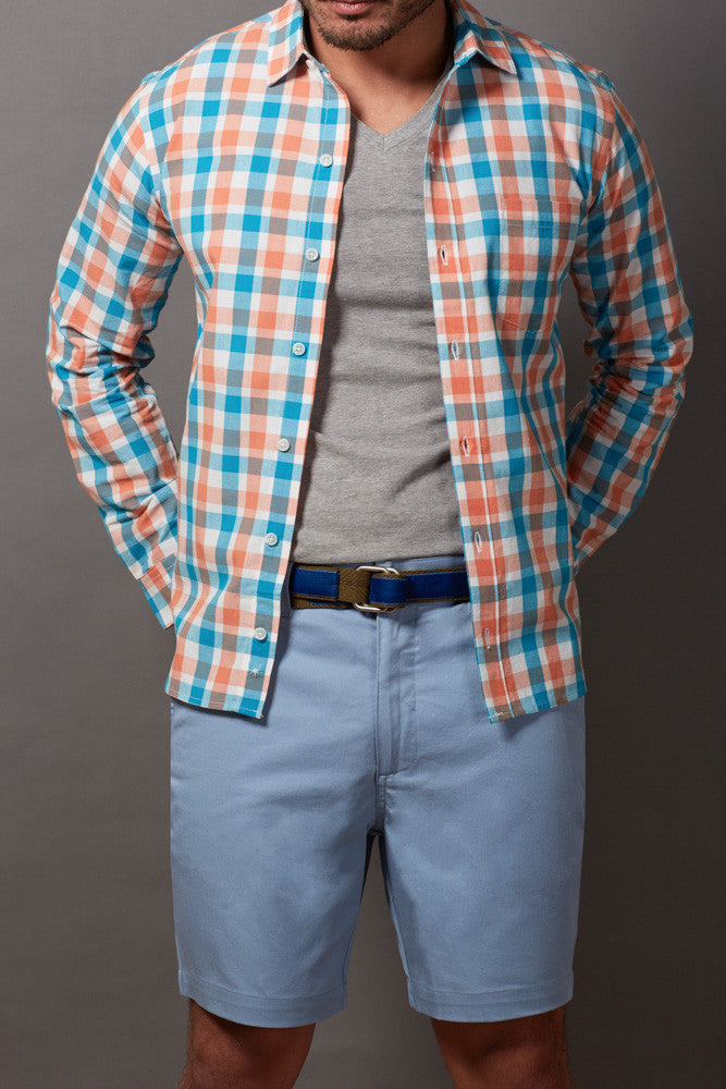 Light Blue Cotton Stretch Twill Shorts