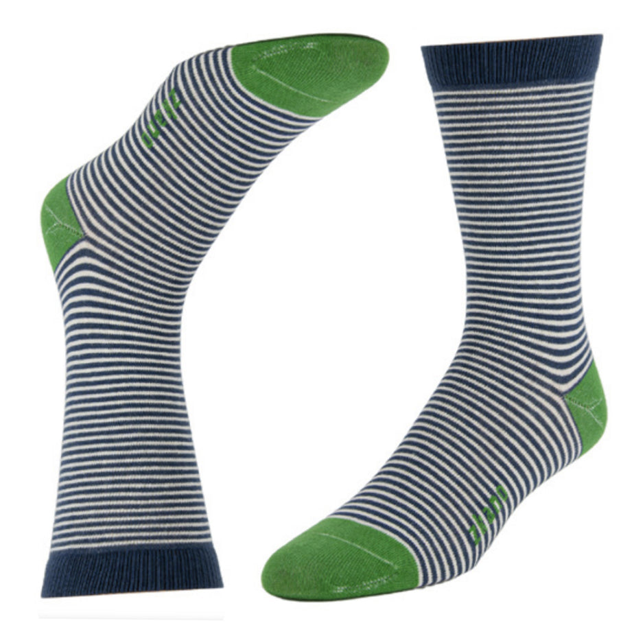 Navy Classic Stripe Crew Sock - Made In USA by Zkano