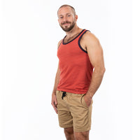 40% OFF AFTER CODE NEWFALL: Tomato Red & Navy Tri-Blend Varsity Tank Top - Made In USA