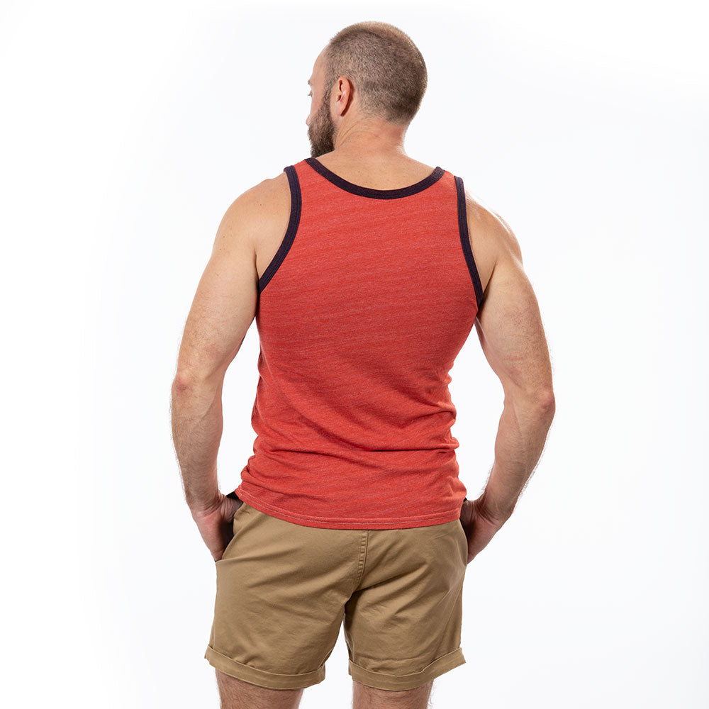 Tomato Red &amp; Navy Tri-Blend Varsity Tank Top - Made In USA