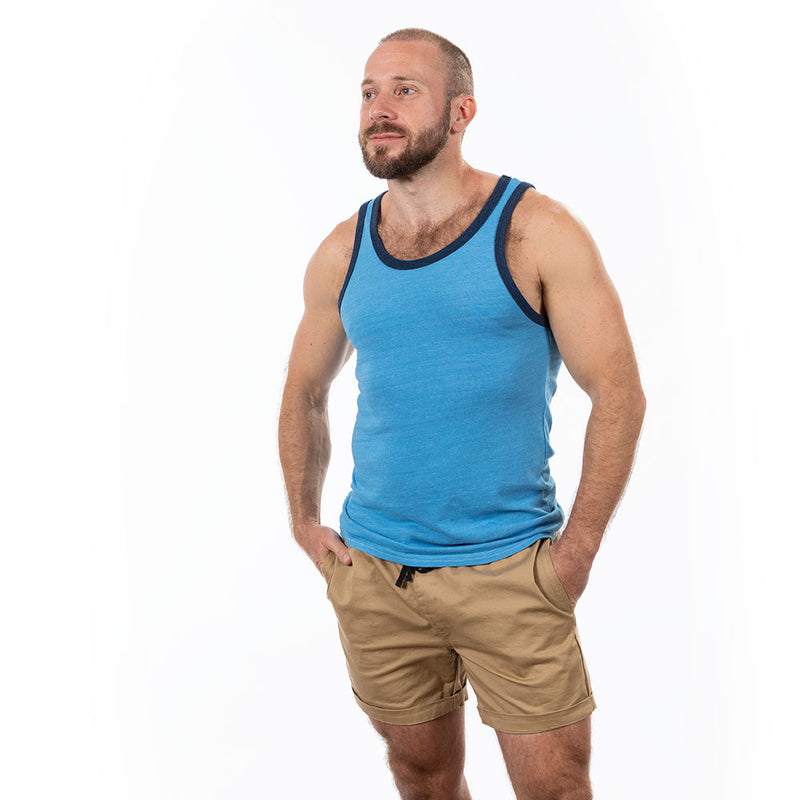 40% OFF AFTER CODE NEWFALL: Aqua Blue & Navy Tri-Blend Varsity Tank Top - Made In USA
