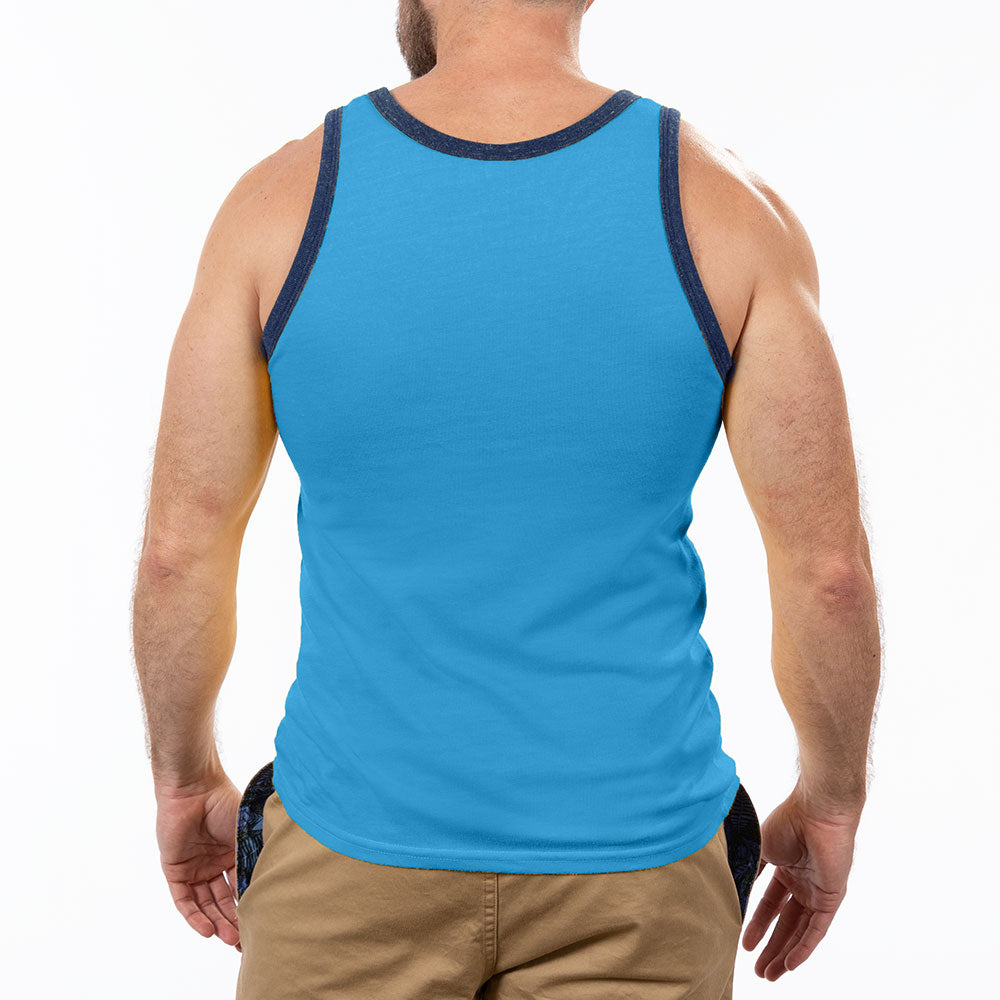 40% OFF AFTER CODE: WOW25 Aqua Blue & Navy Tri-Blend Varsity Tank Top - Made In USA