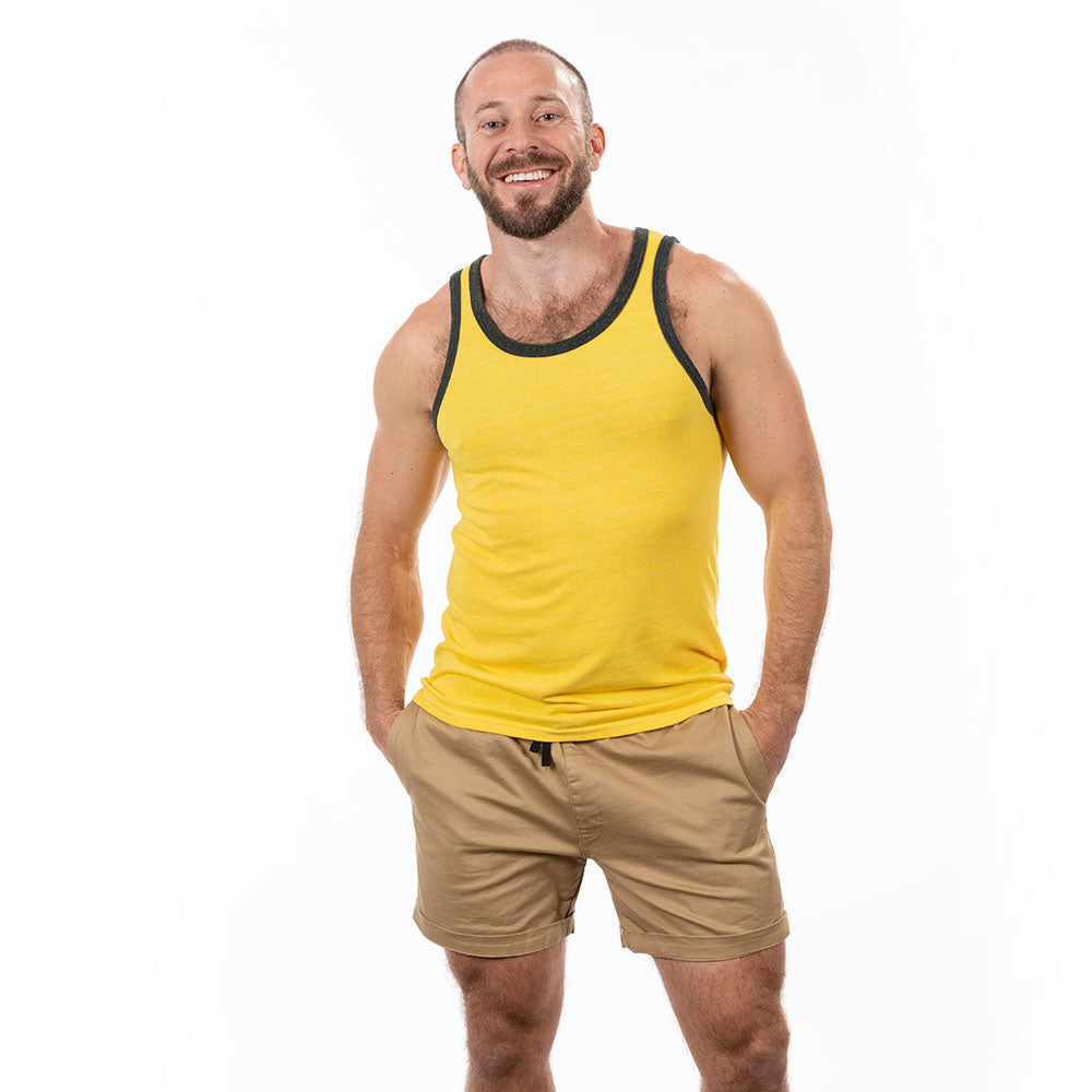 40% OFF AFTER CODE NEWFALL: Gold & Olive Tri-Blend Varsity Tank Top - Made In USA