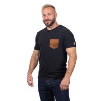40% OFF AFTER CODE NEWFALL: Black Tri-Blend with Faux Suede Pocket Tee - Made In USA