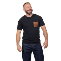 40% OFF AFTER CODE NEWFALL: Black Tri-Blend with Faux Suede Pocket Tee - Made In USA