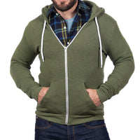 Army Green Heather Full Zip Hooded Fleece Sweatshirt - Made in USA