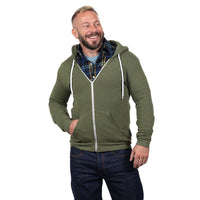 Army Green Heather Full Zip Hooded Fleece Sweatshirt - Made in USA