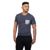 Blue Heather with Navy & Cream Stripe Pocket Tee - Made In USA