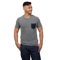 70% OFF AFTER CODE NEWFALL: Grey Heather Tri-Blend with Denim Pocket Tee - Made In USA