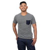 70% OFF AFTER CODE NEWFALL: Grey Heather Tri-Blend with Denim Pocket Tee - Made In USA