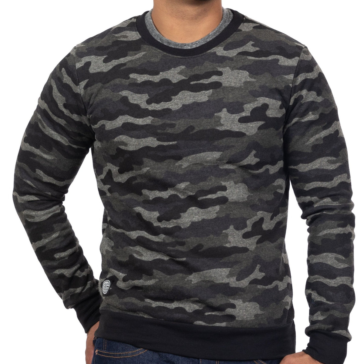 70% OFF AFTER CODE NEWFALL: Tonal Grey Camouflage Print Crewneck Classic Fleece Sweatshirt - Made in USA