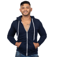 40% OFF AFTER CODE NEW FALL: Solid True Navy Blue Full Zip Hooded Fleece Sweatshirt - Made in USA