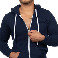 40% OFF AFTER CODE NEW FALL: Solid True Navy Blue Full Zip Hooded Fleece Sweatshirt - Made in USA