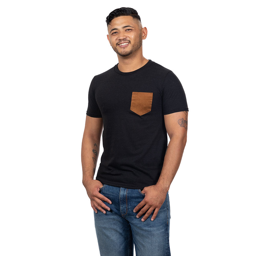 40% OFF AFTER CODE NEWFALL: Black Tri-Blend with Faux Suede Pocket Tee - Made In USA