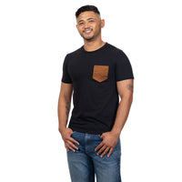40% OFF AFTER CODE NEWFALL: Black Tri-Blend with Faux Suede Pocket Tee - Made In USA
