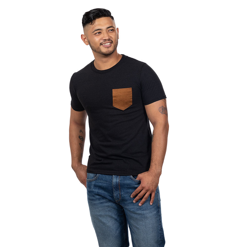 Black Tri-Blend with Faux Suede Pocket Tee - Made In USA