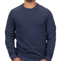 Navy Blue Marled Raglan Sleeve Crewneck Tri-Blend Fleece Sweatshirt - Made in USA