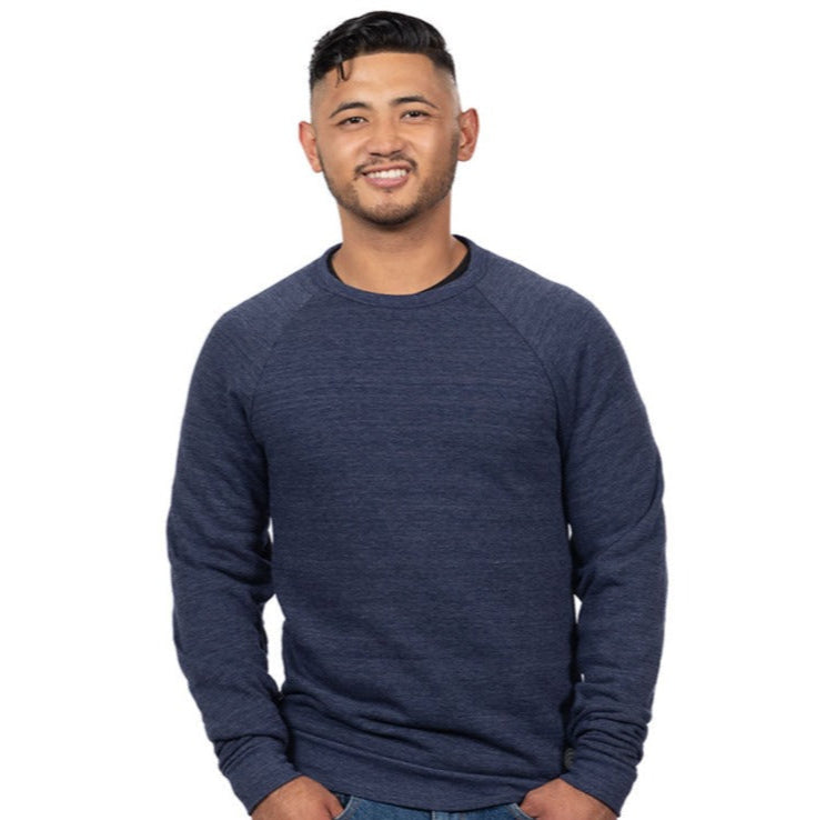 Navy Blue Marled Tri-Blend Raglan Sleeve Crewneck Sweatshirt-Sweater