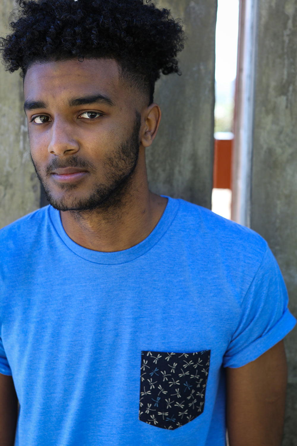 60% OFF AFTER CODE NEWFALL: Light Blue with Dragonflies Print Pocket Tee - Made In USA