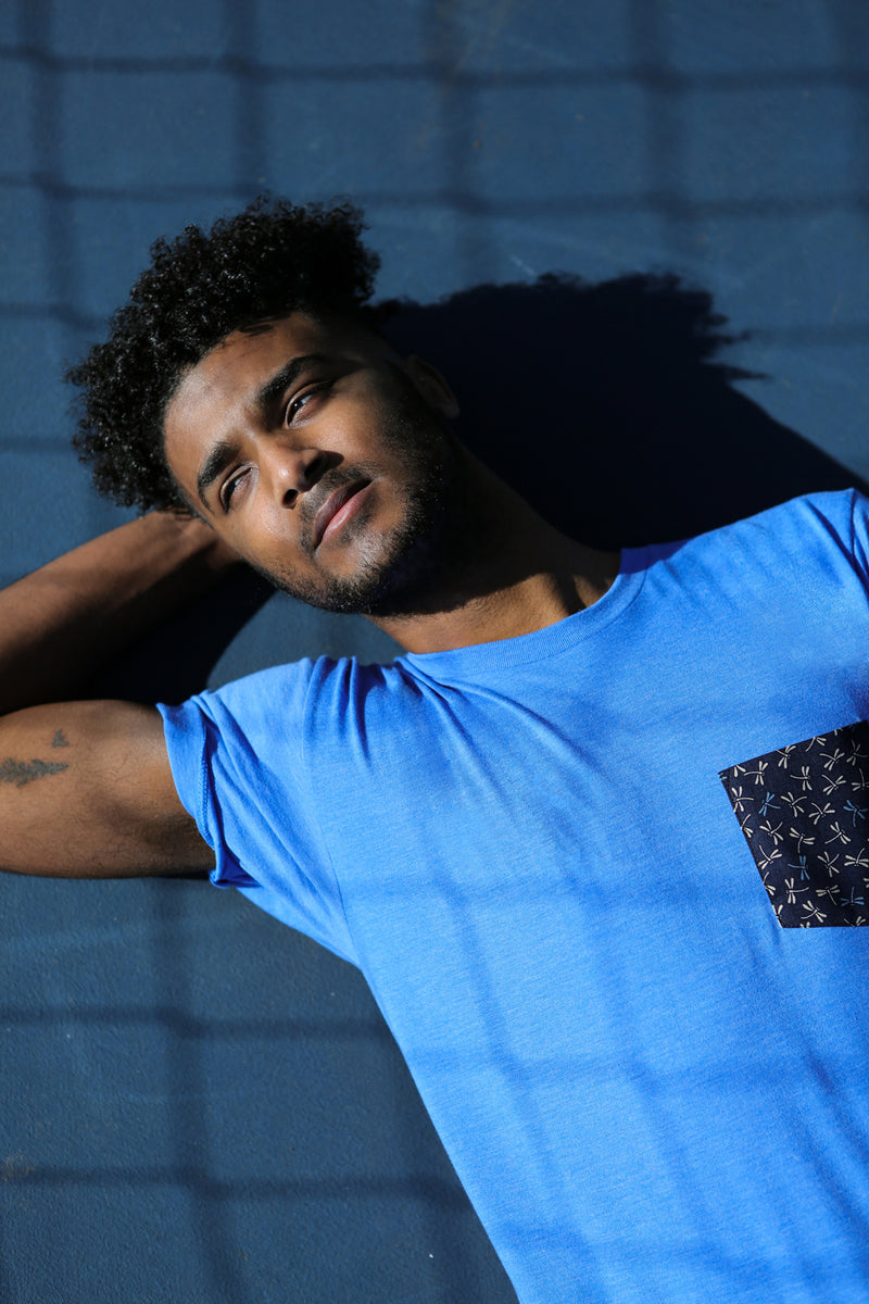 40% OFF AFTER CODE NEWFALL: Light Blue with Dragonflies Print Pocket Tee - Made In USA