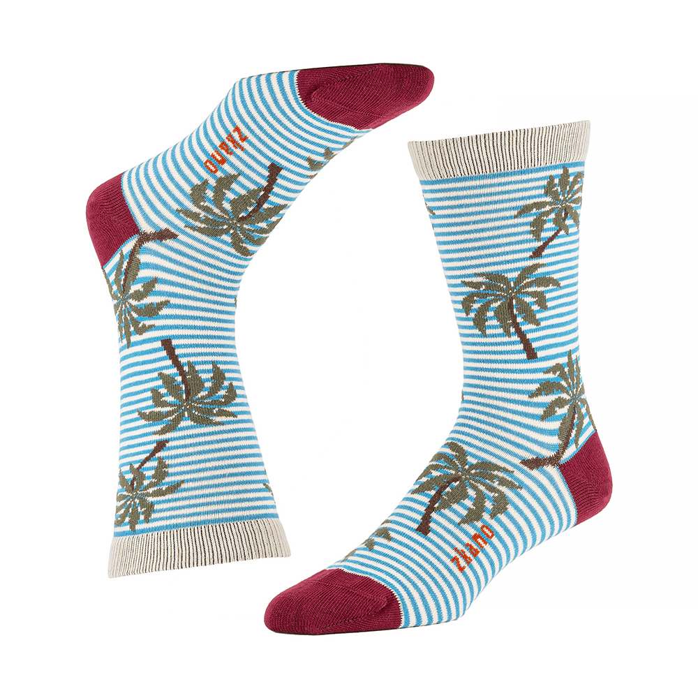 Blue, White, Red Palm Tree Print Socks - Andre