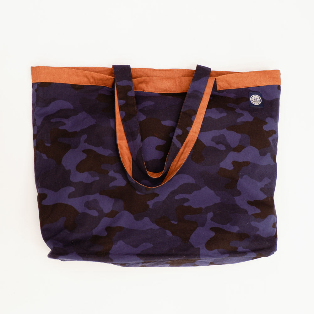 Blue Camouflage Print & Solid Copper Reversible Jumbo Tote Bag