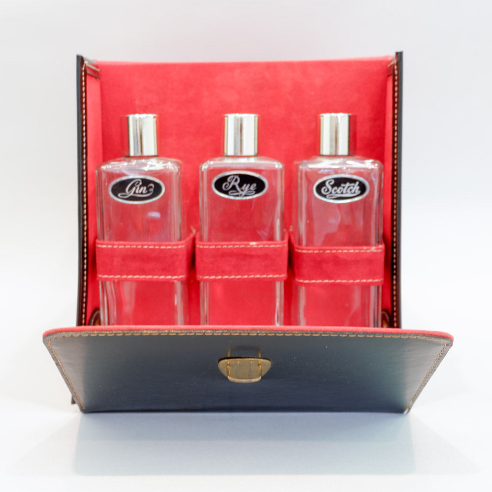 Vintage Gin, Scotch & Rye Travel Bar in Leather Case