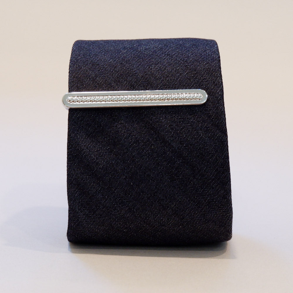 Vintage Silver Tone 'Etched Rope' Tie Clip