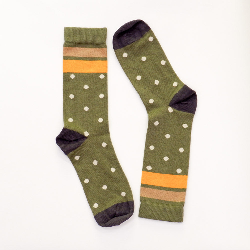 Olive & Grey Polka Dot Stripe Socks