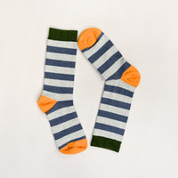Grey Heather with Olive & Orange Rugby Stripe Socks