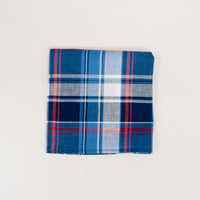 Navy Blue, Red & White Plaid Cotton Pocket Square