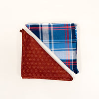 Navy Blue, Red & White Plaid Cotton Pocket Square