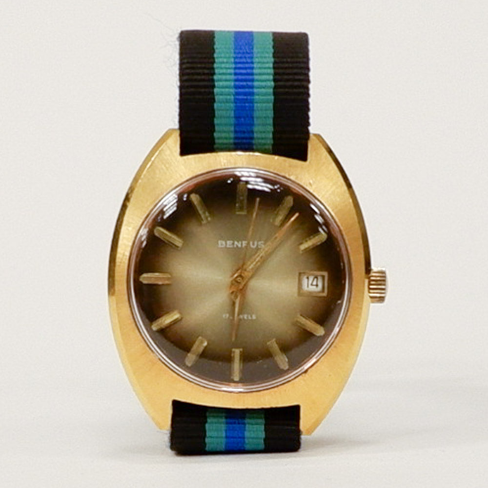 Vintage 1970's Benrus Automatic Gold Tone with Sunburst Dial