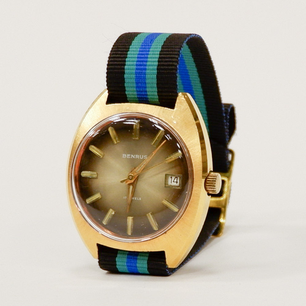 Vintage 1970's Benrus Automatic Gold Tone with Sunburst Dial