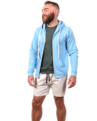 Sky Blue Heather Full Zip Hooded Tri-Blend Fleece Sweatshirt - Made in USA