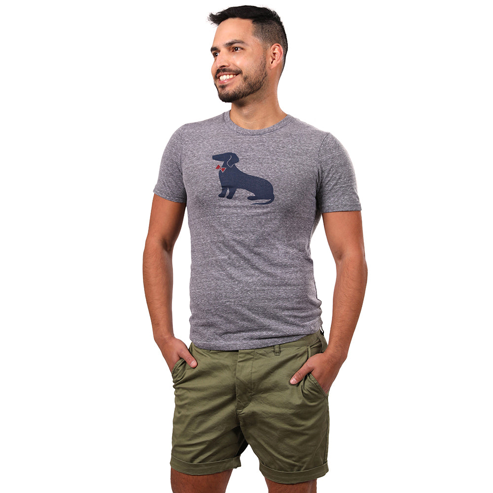 Grey Heather Tri-Blend Dachshund Tee - Made In USA
