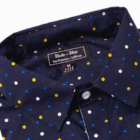 "MOSER" - Navy Blue Mini Japanese Flower Print Shirt - Made In USA