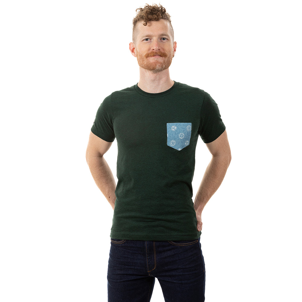 60% OFF AFTER CODE NEWFALL: Dark Emerald Green With Japanese Shibori Print Pocket Tee