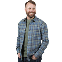 "VAUGHN" - Tonal Blue & Olive Green Flannel Plaid Shirt - Made In USA