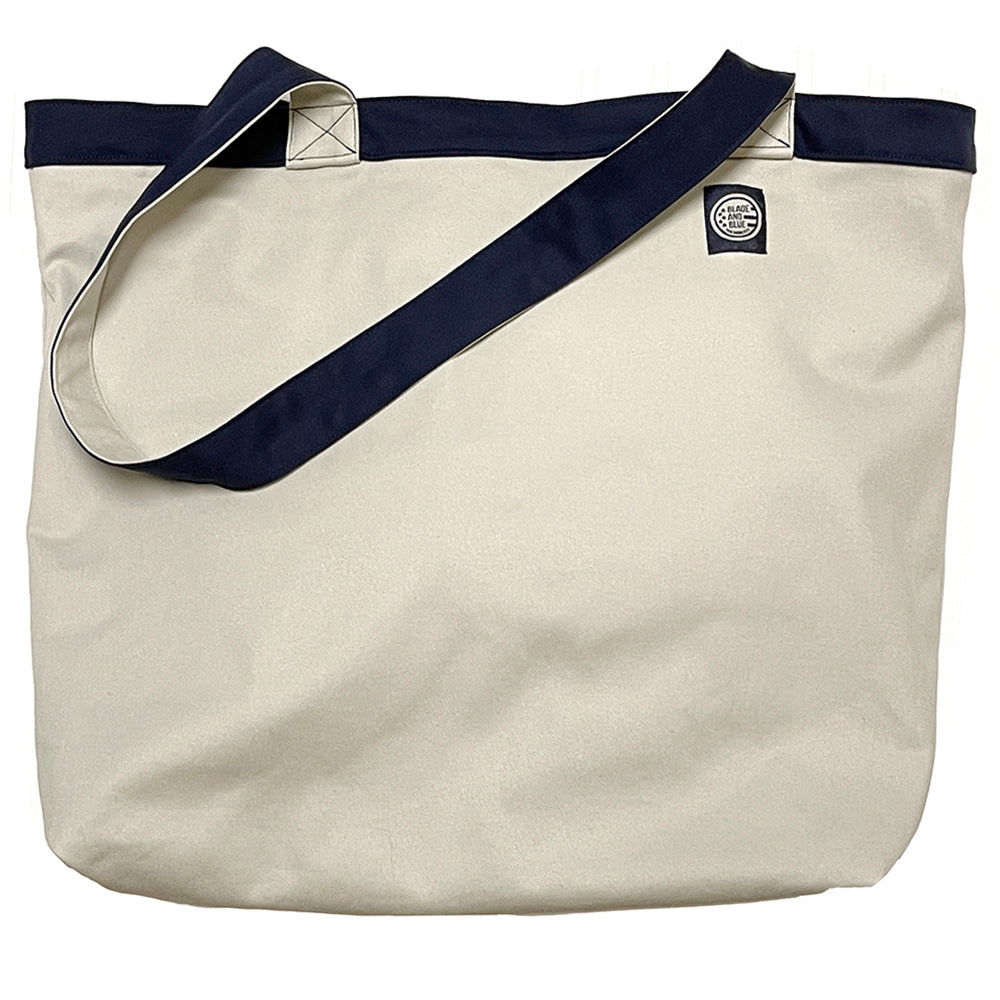 Navy Blue & Stone Cotton Stretch Reversible Tote Bag