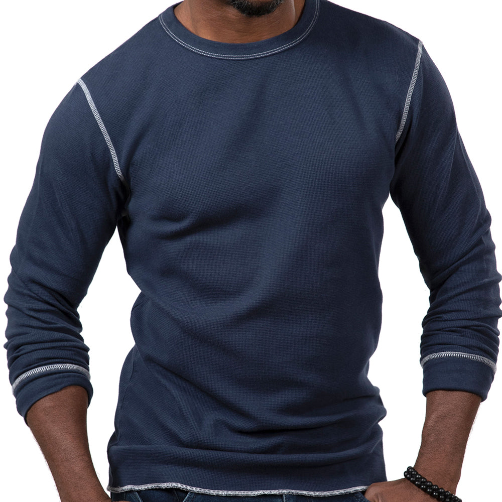 Navy Blue Long Sleeve Baby Thermal Tee - Made in USA