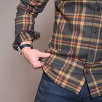Grey Heather, Orange & Khaki Brushed Cotton Plaid  Shirt - Oliver