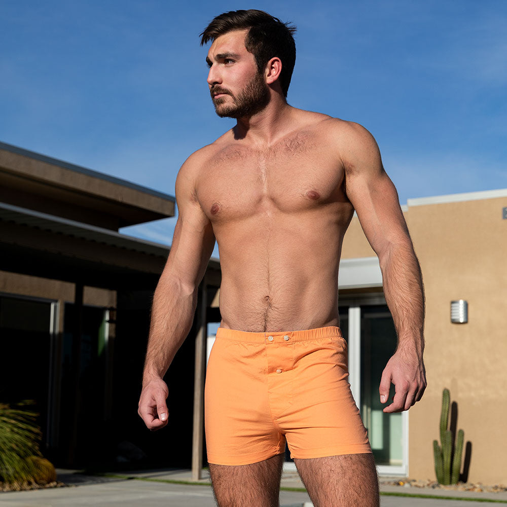 "JOHNSON"  Solid Orange Slim-Cut Boxer Short - Made In USA