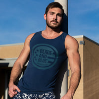 True Blue Cotton Sleeveless Tank With Logo Crest