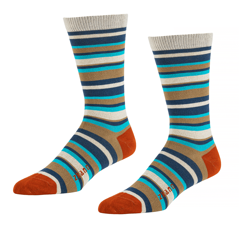 Camel, Navy & Aqua Multi Stripe Socks - Melvoin