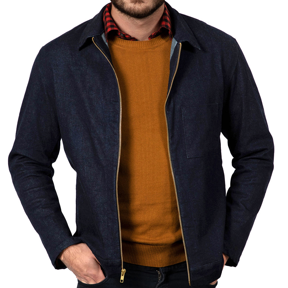 Indigo Blue Stretch Denim Zip Front Jacket - Made In USA