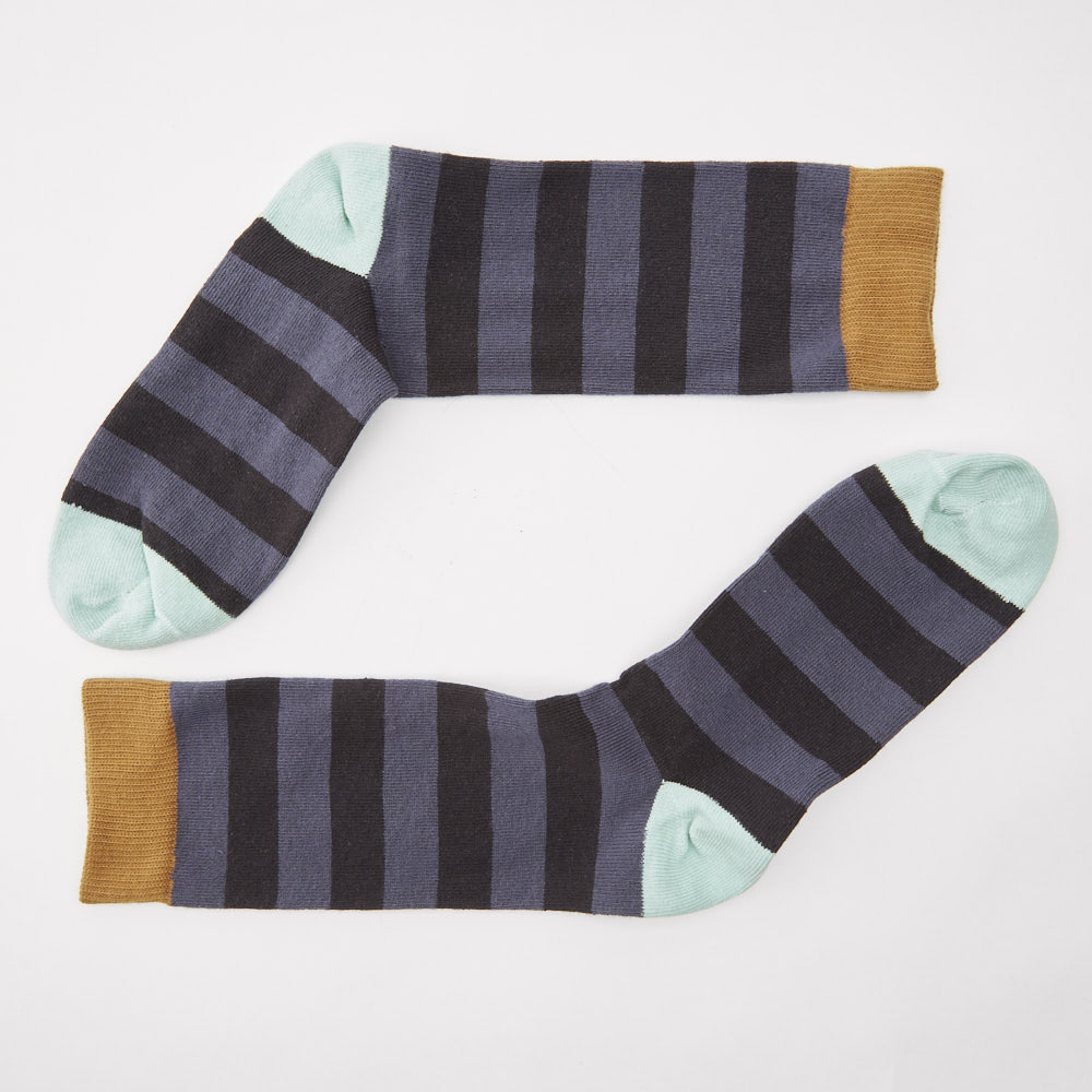 Tonal Grey Rugby Stripe with Mint & Khaki Socks